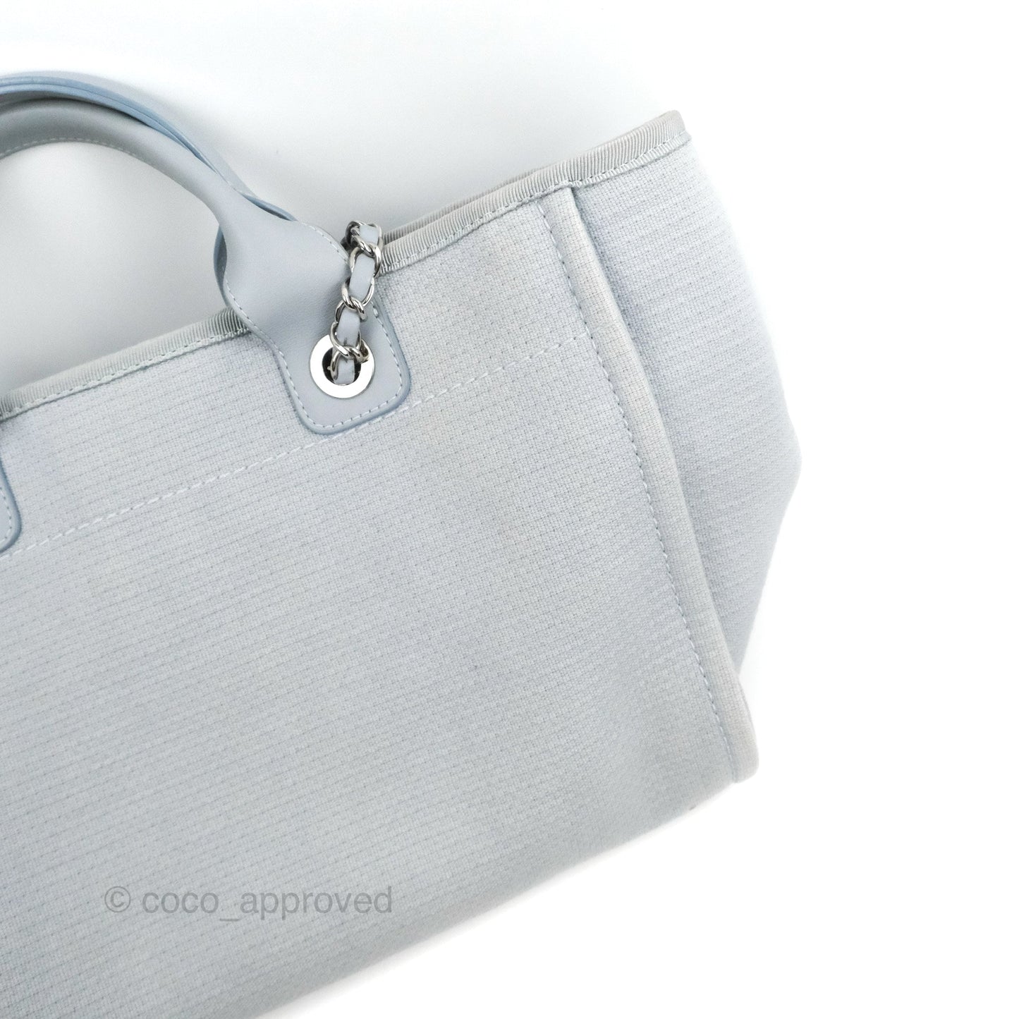 Chanel New Small Deauville Tote Light Blue Silver Hardware