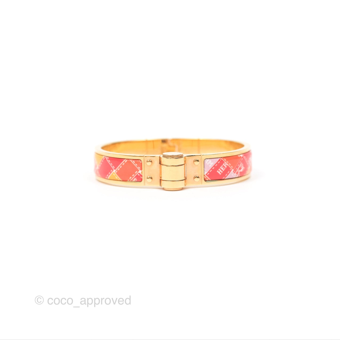 Hermès Clic H Enamel Printed Bracelet Rose Dragee Gold PM