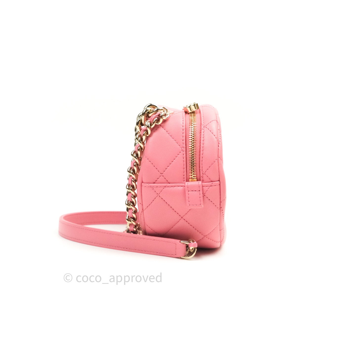 Chane Quilted Camera Pink Lambskin Gold Hardware