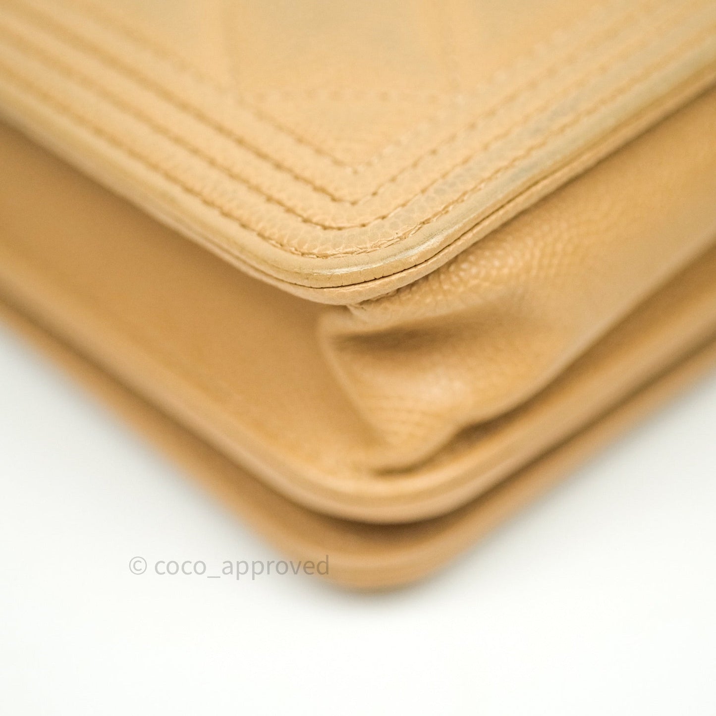 Chanel Quilted Boy Wallet on Chain WOC Beige Caviar Gold Hardware
