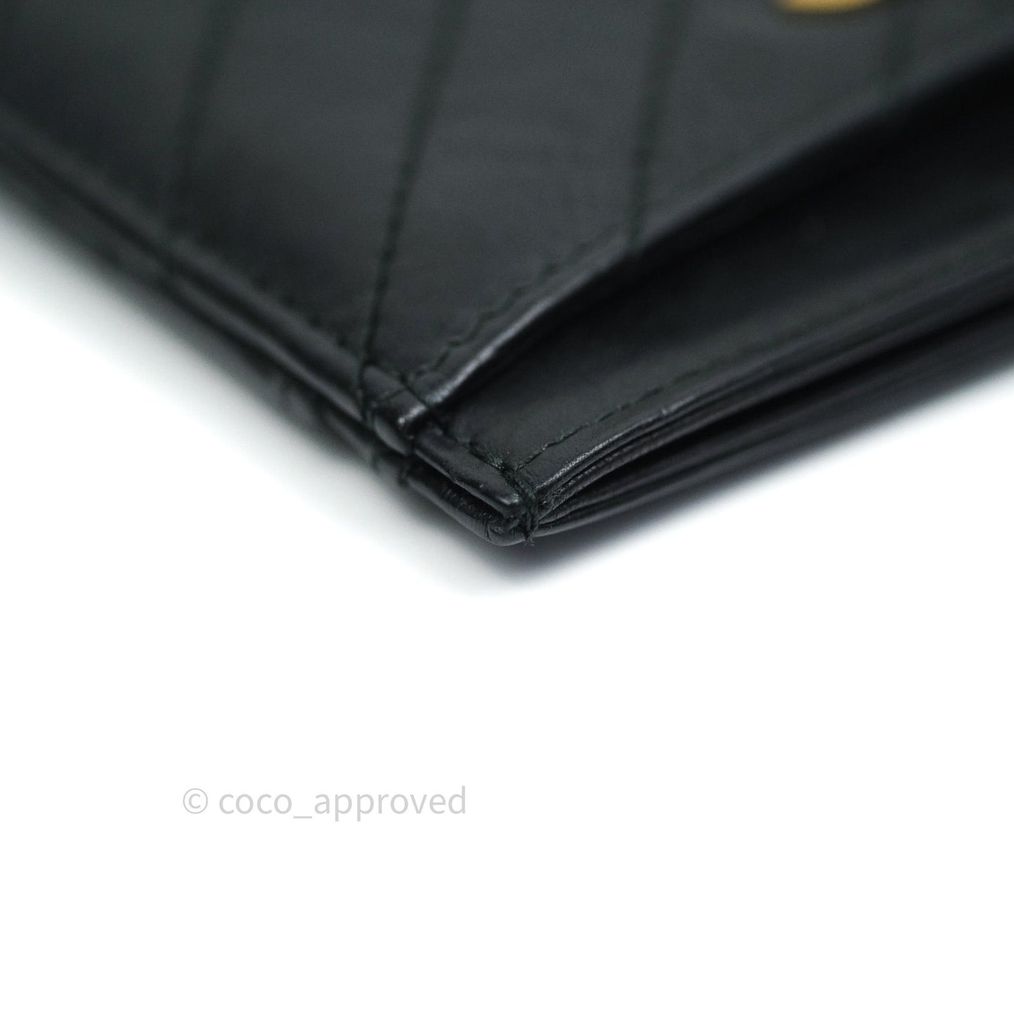 Chanel Black Chevron Classic Calfskin Flat Card Holder Gold Hardware