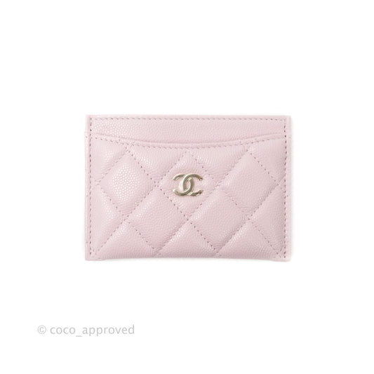 Chanel Quilted Classic Lilac Rose Clair Caviar Gold Hardware Flat Card Holder 21S