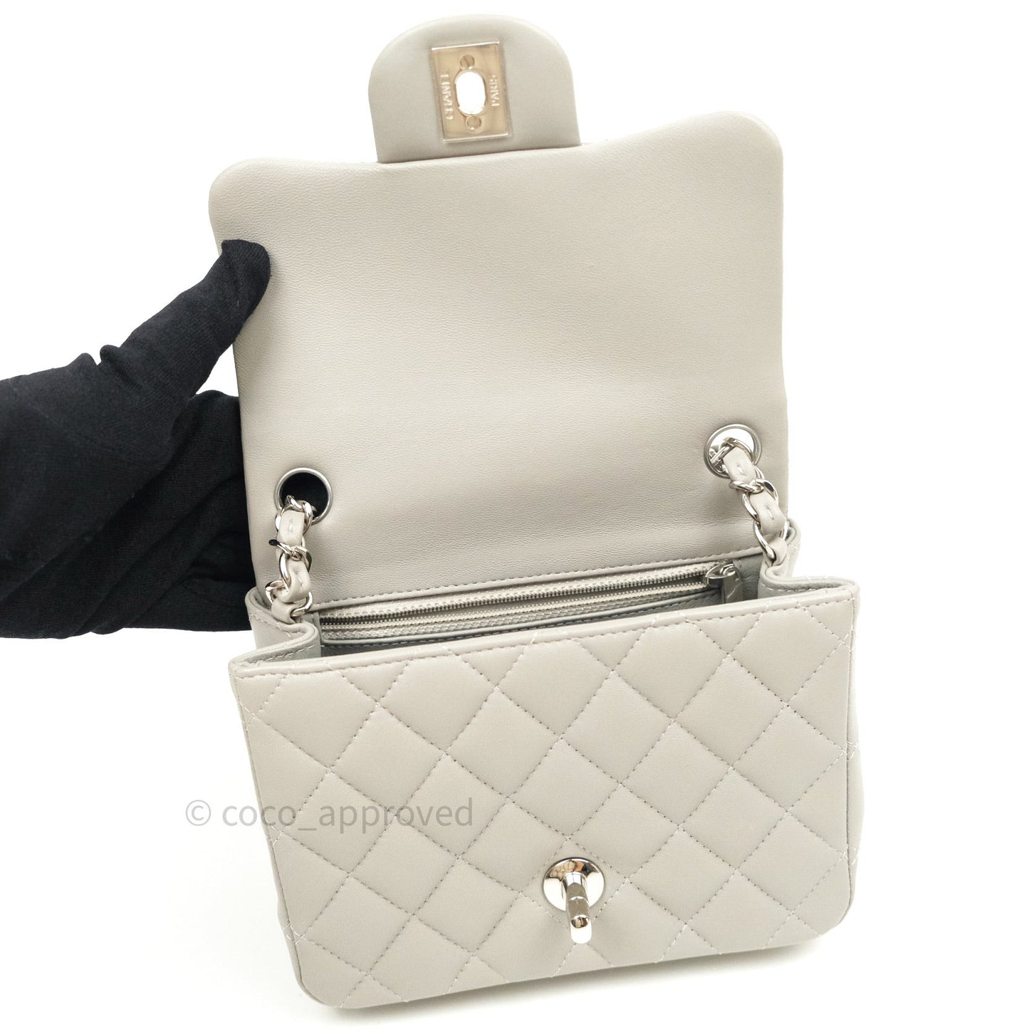 Chanel Mini Square Grey Lambskin Silver Hardware 19B