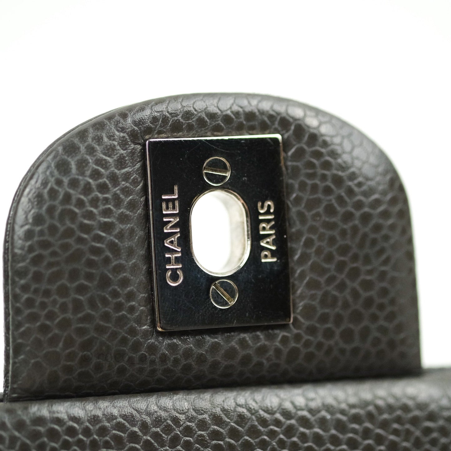 Chanel Quilted Clutch with Chain Dark Grey Caviar Leather Silver Hardware