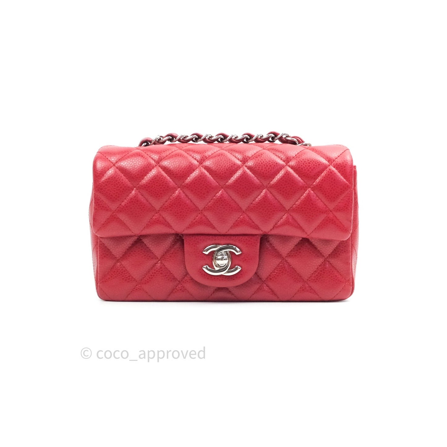 Chanel Quilted Mini Rectangular Red Caviar Silver Hardware
