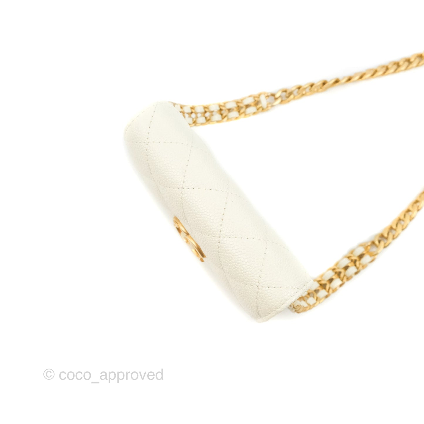 Chanel Mini Clutch With Chain White Caviar Aged Gold Hardware