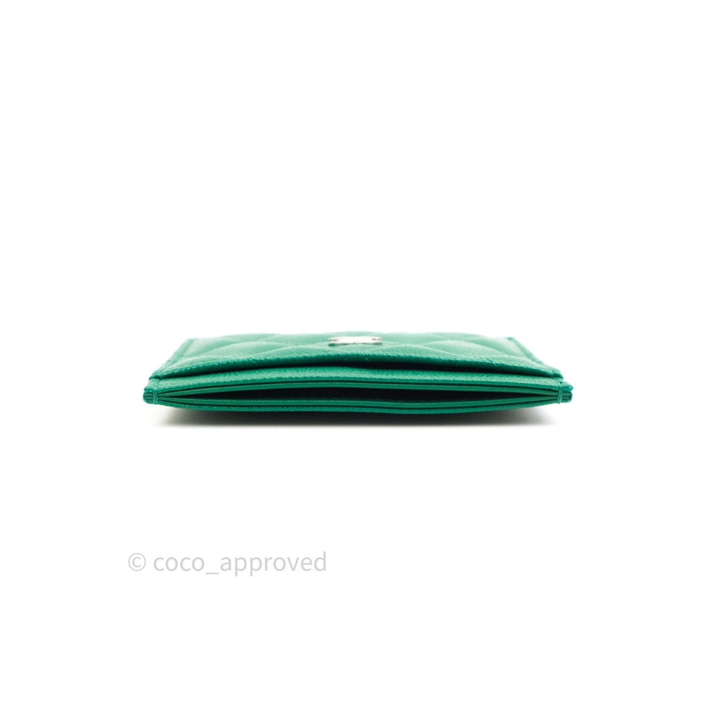 Chanel Quilted Classic Green Caviar Silver Hardware Flat Card Holder