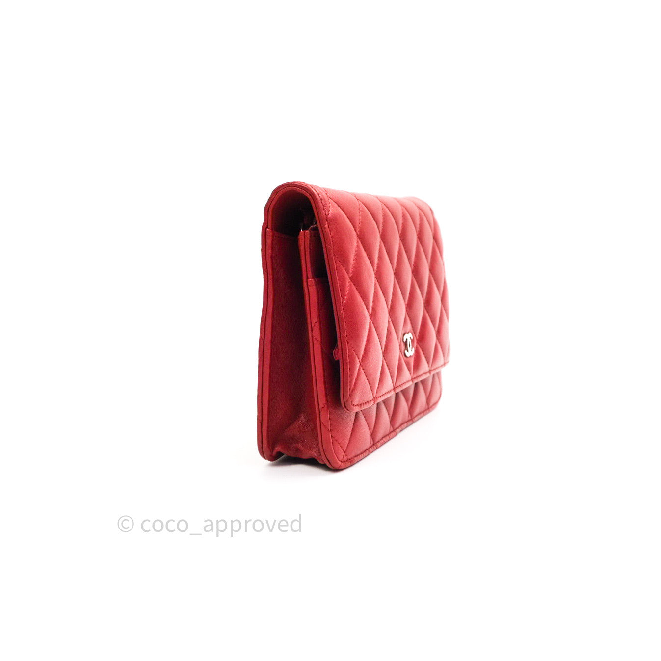 Chanel Quilted Wallet on Chain WOC Red Lambskin Silver Hardware