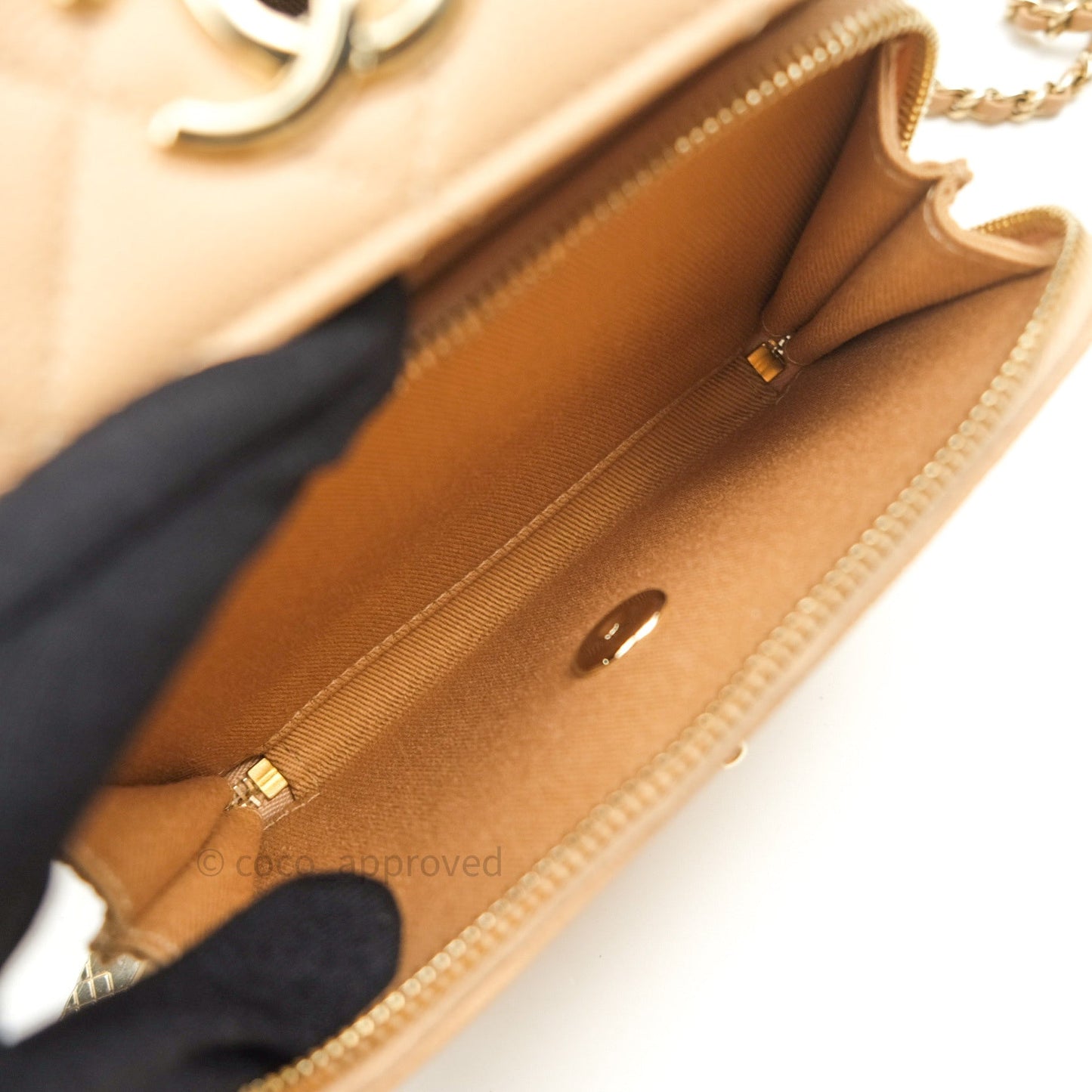 Chanel Quilted Small Business Affinity Flap Beige Caviar Light Gold Hardware