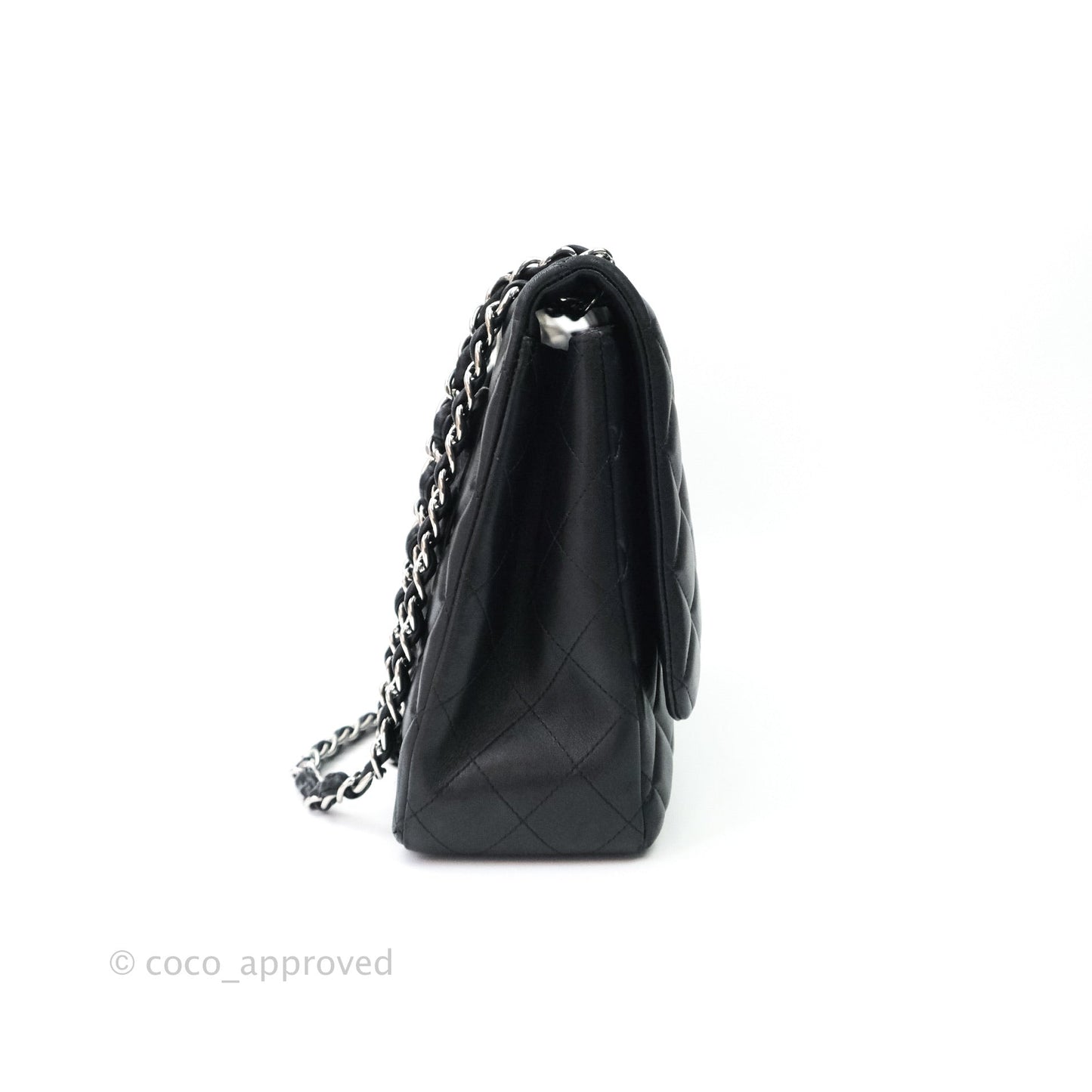 Chanel Quilted Maxi Single Flap Black Lambskin Silver Hardware
