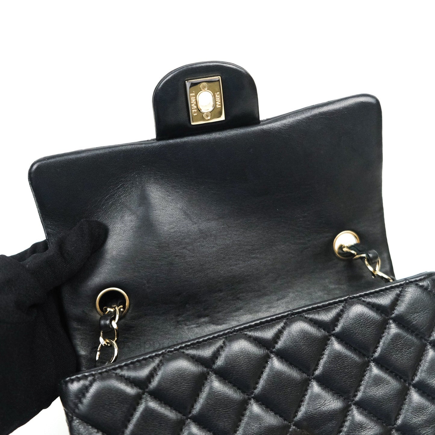 Chanel Quilted Mini Rectangular Black Lambskin Gold Hardware