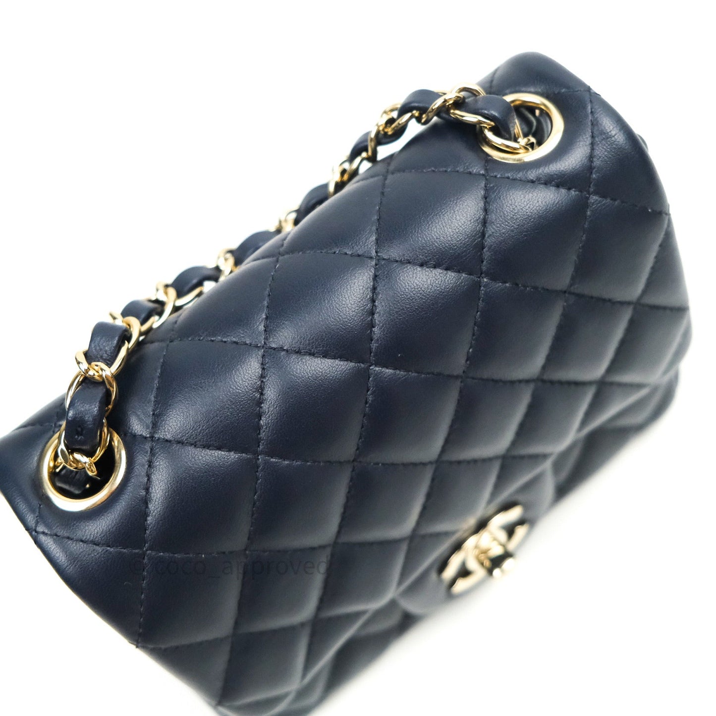 Chanel Mini Square Navy Lambskin Gold Hardware