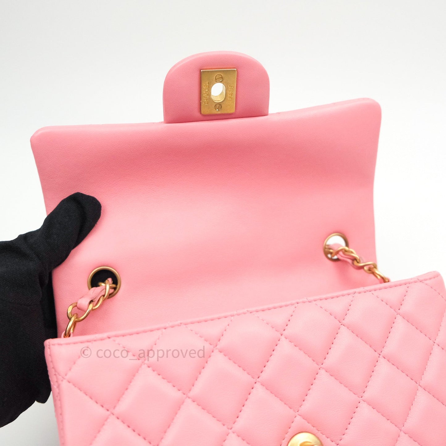 Chanel Quilted Mini Rectangular Pink Lambskin Gold Hardware