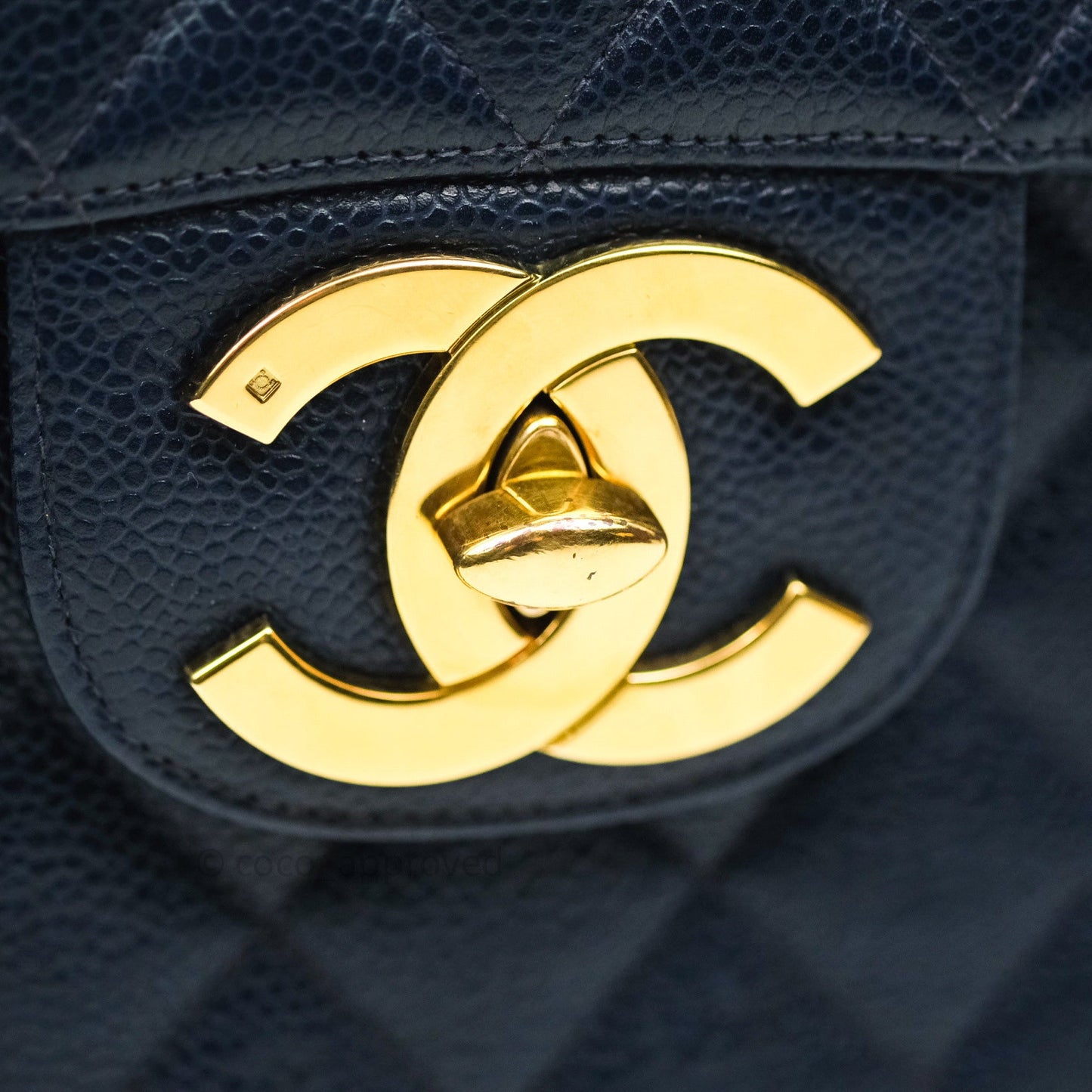 Chanel Vintage XL Jumbo Single Flap Navy Caviar 24K Gold Hardware