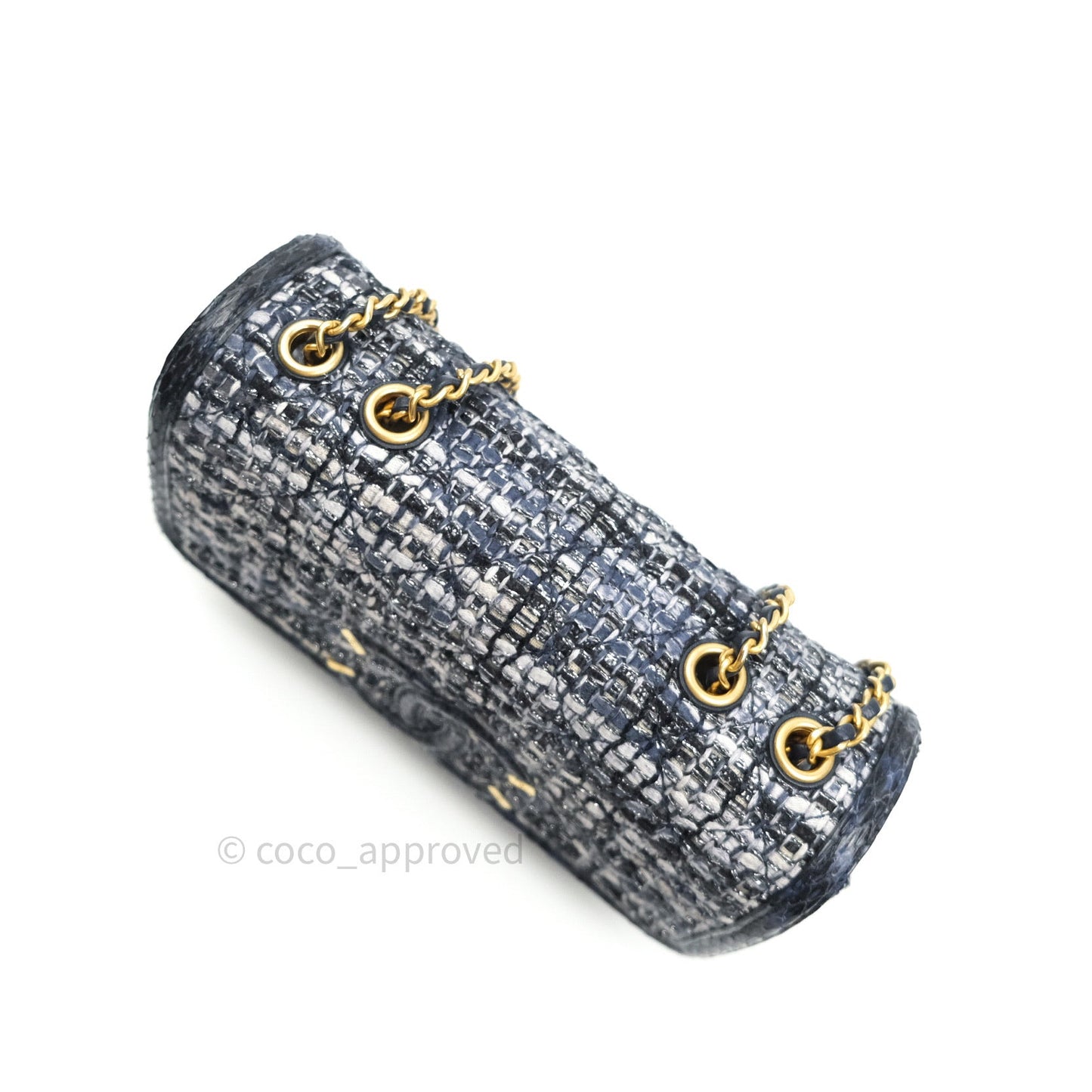 Chanel Quilted Small CC Filigree Flap Blue Tweed With Python 18S