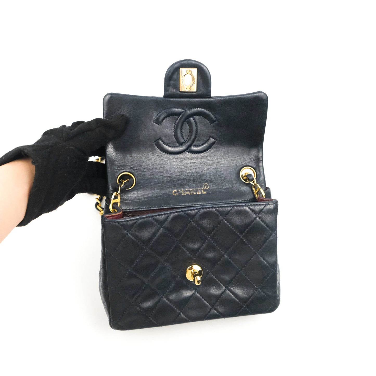 Chanel Vintage Mini Square Navy Lambskin 24K Gold Hardware