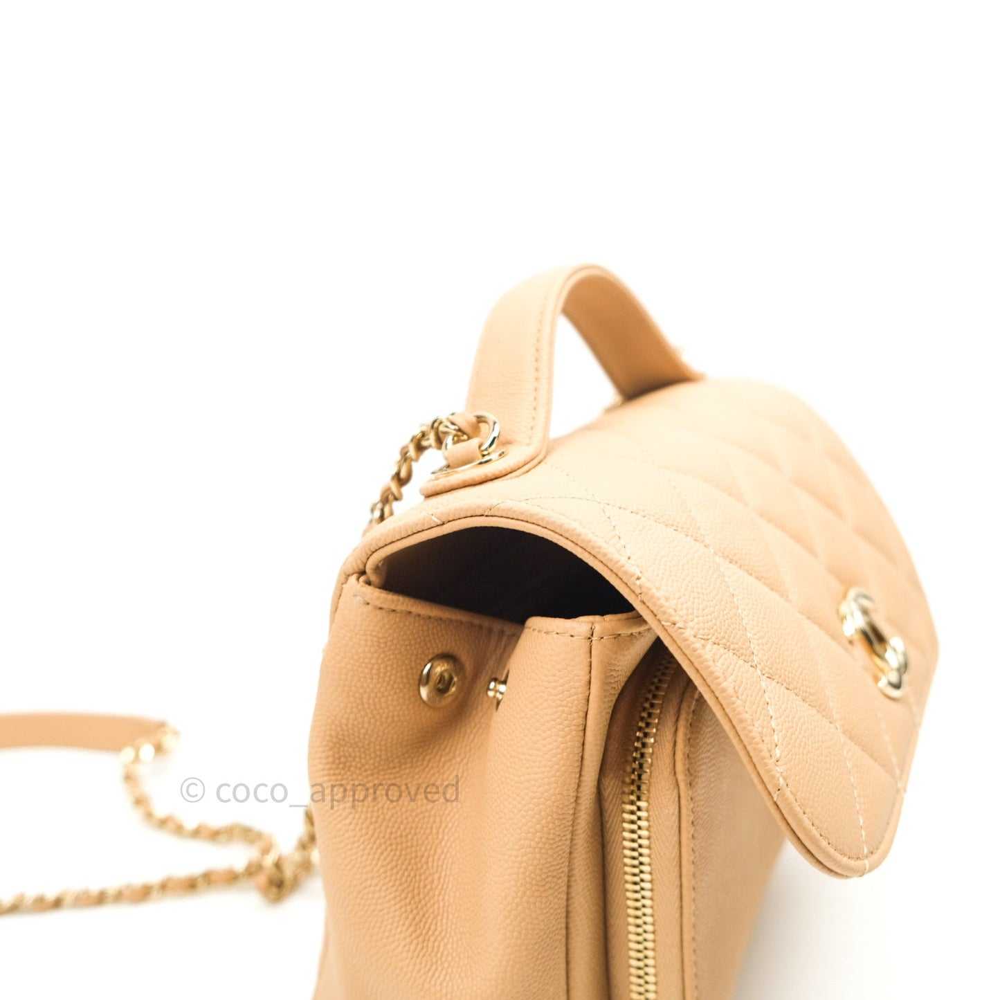 Chanel Quilted Small Business Affinity Flap Beige Caviar Light Gold Hardware