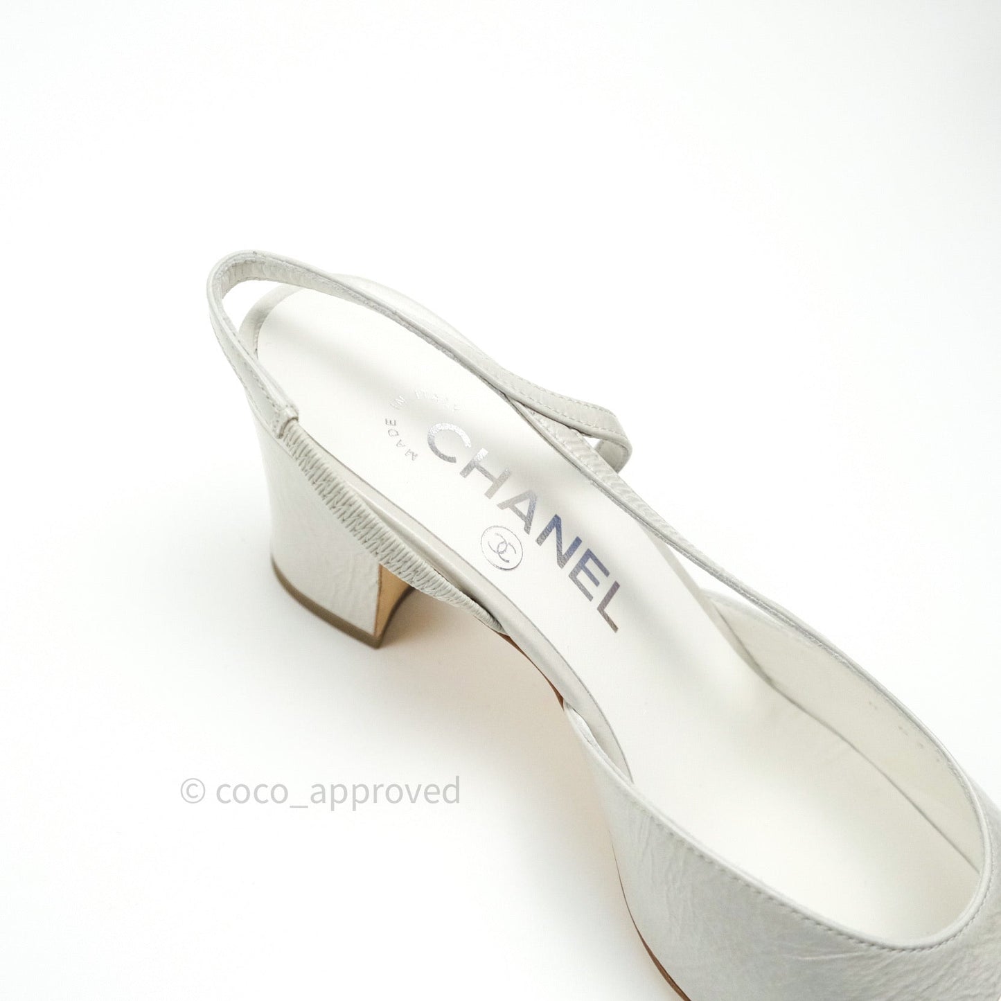Chanel Classic Slingback Grey and White Calfskin Size 36.5C