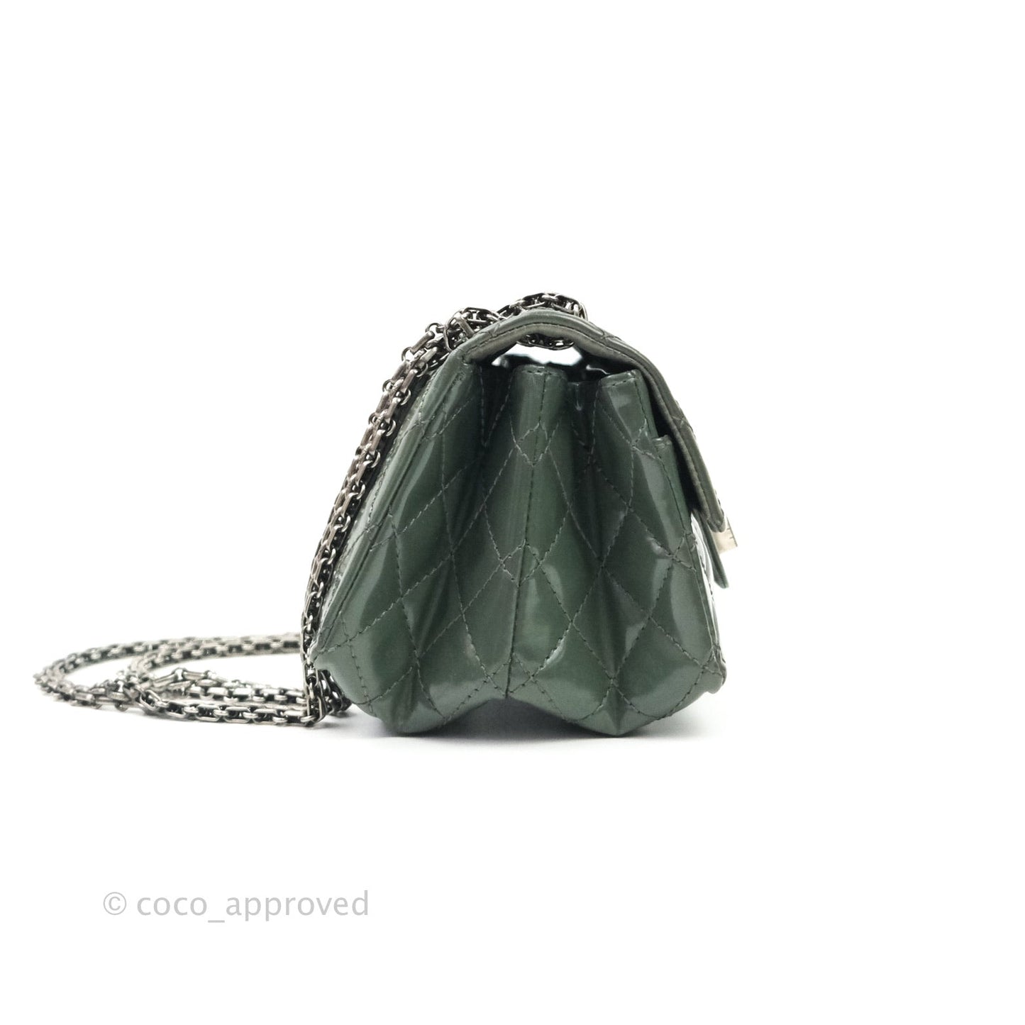 Chanel Mini Reissue 224 Army Green Patent Ruthenium Hardware Double Layer