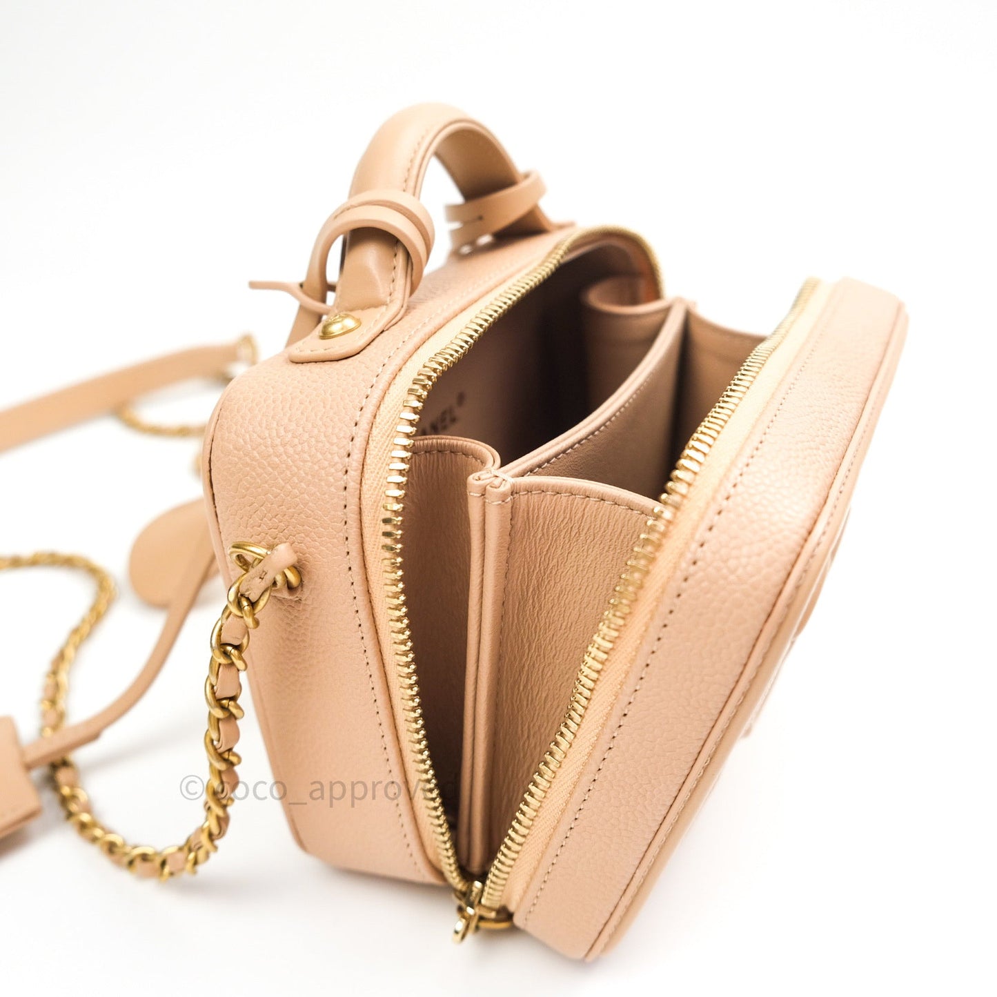 Chanel Quilted Small CC Filigree Vanity Case Beige Beige Caviar