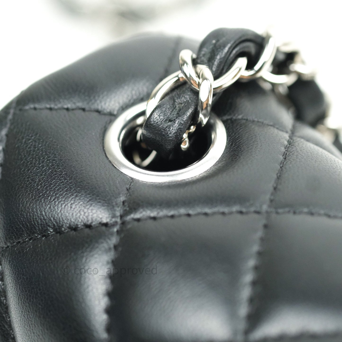 Chanel Quilted Mini Rectangular Black Lambskin Silver Hardware