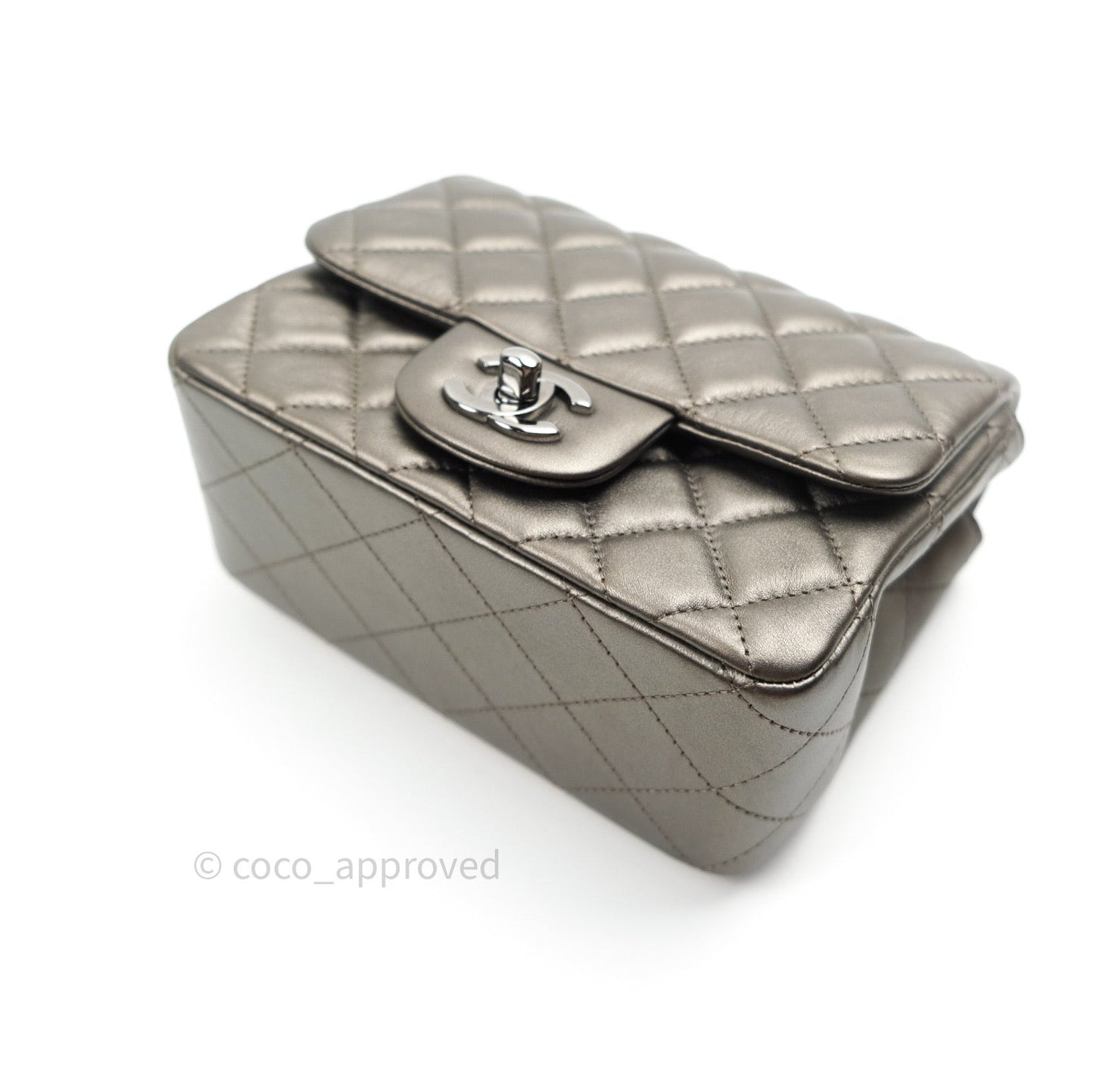 Chanel Mini Square Metallic Dark Grey Lambskin Dark Silver Hardware