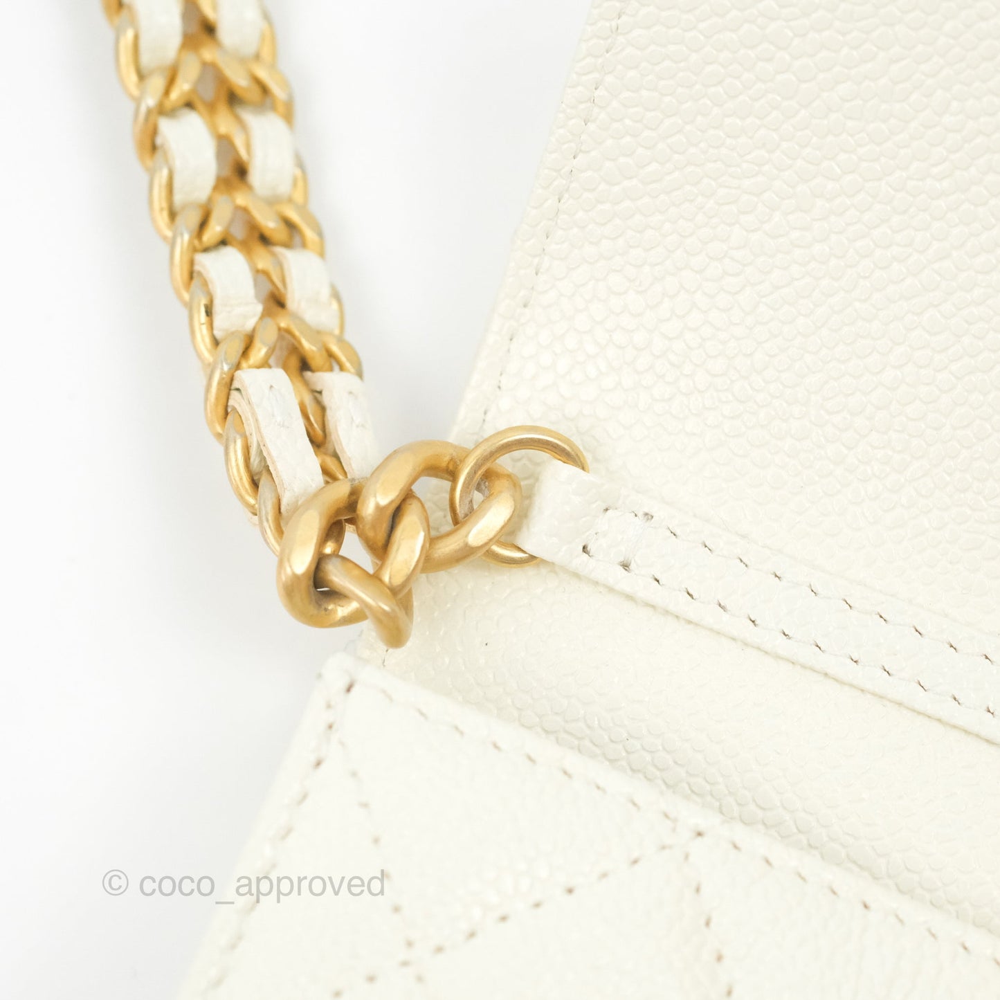 Chanel Mini Clutch With Chain White Caviar Aged Gold Hardware