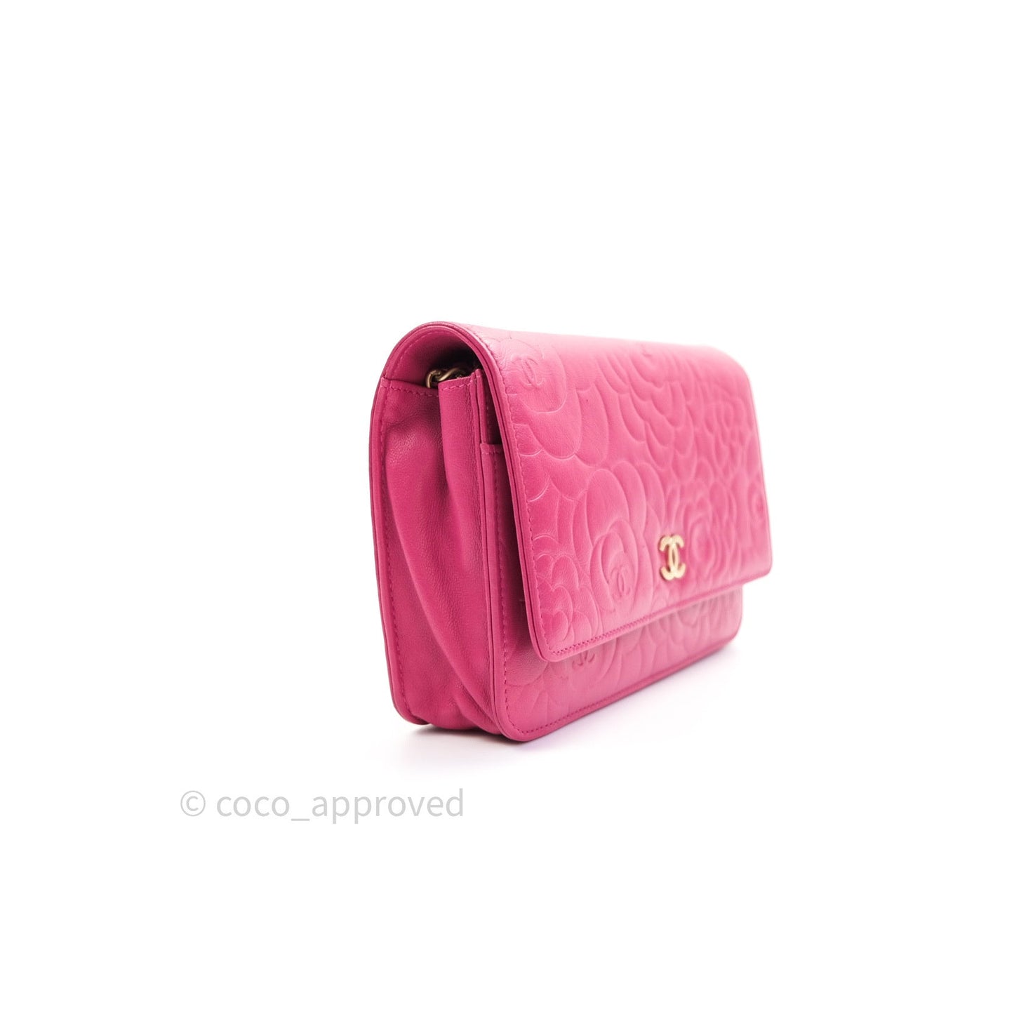 Chanel Camellia Wallet on Chain WOC Pink Lambskin Gold Hardware