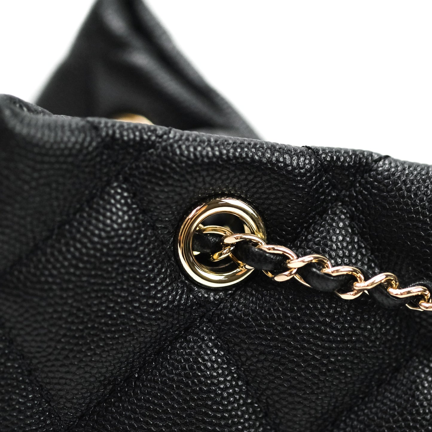 Chanel Caviar Quilted Rolled Up Bucket Drawstring Bag Black Gold Hardware