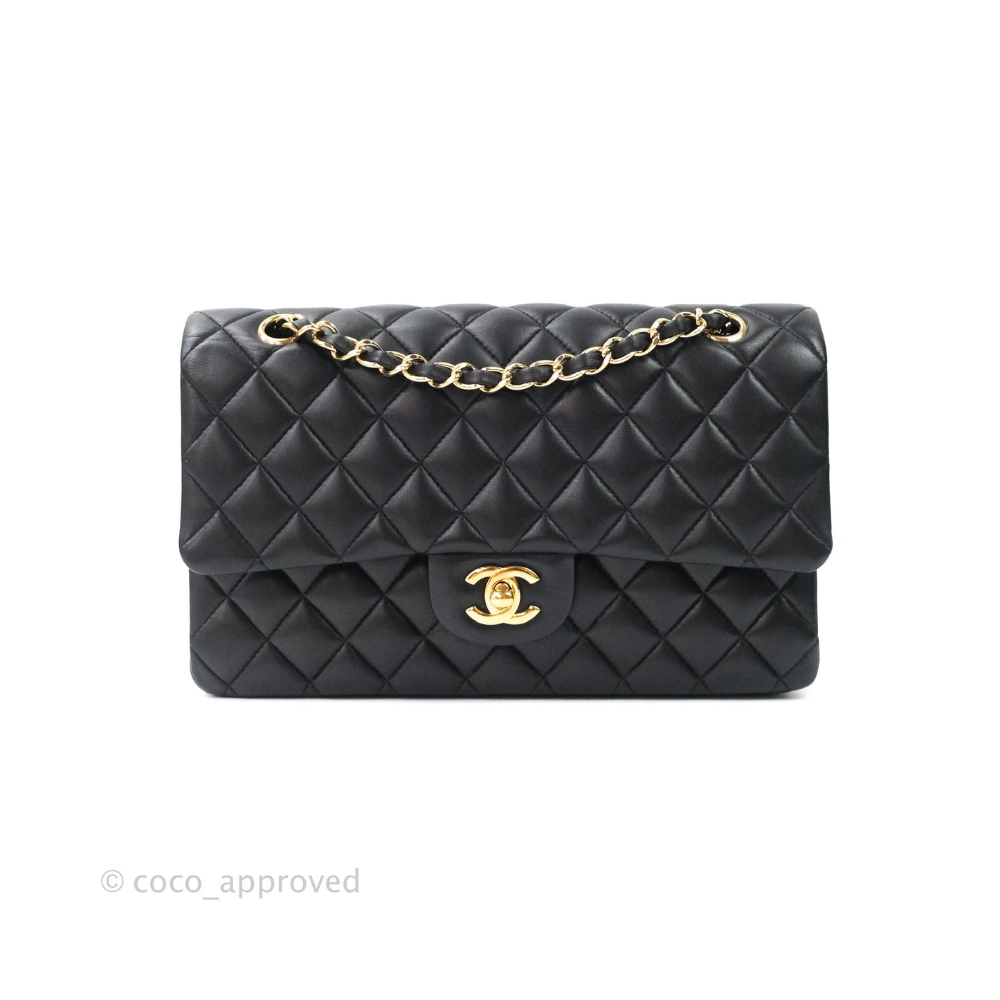 Chanel Classic M/L Medium Double Flap Bag Black Lambskin Gold Hardware