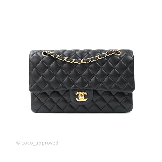 Chanel Classic M/L Medium Double Flap Bag Black Lambskin Gold Hardware