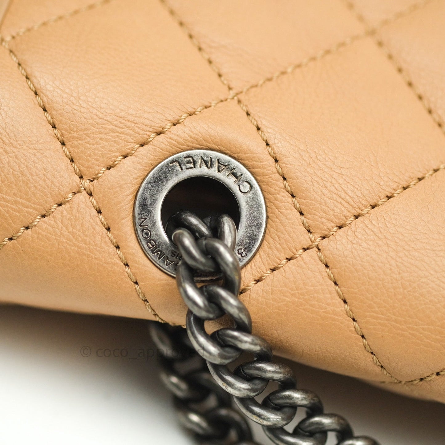 Chanel French Riviera Medium Flap Dark Beige Grained Calfskin Ruthenium Hardware