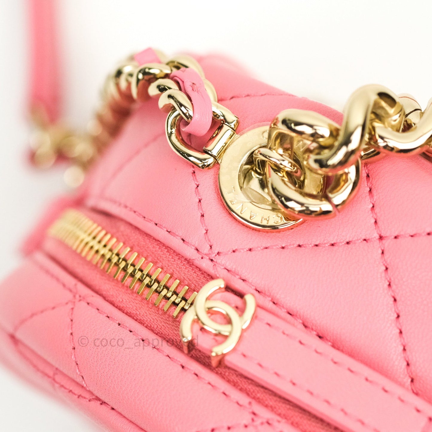 Chane Quilted Camera Pink Lambskin Gold Hardware