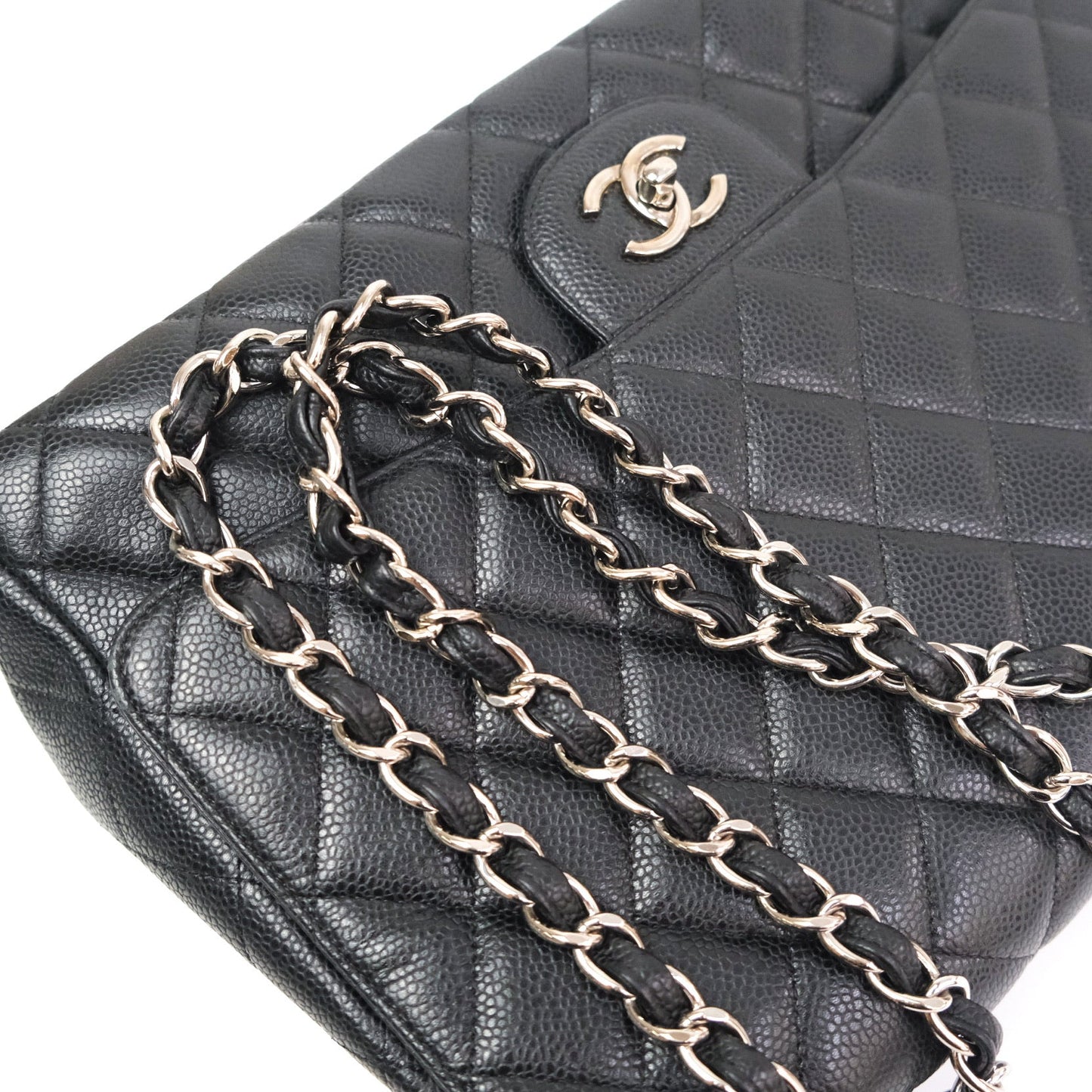 Chanel Classic Maxi Single Flap Quilted Black Caviar Silver Hardware