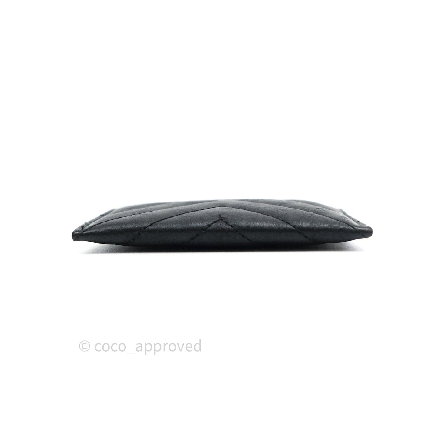 Chanel Black Chevron Classic Calfskin Flat Card Holder Gold Hardware