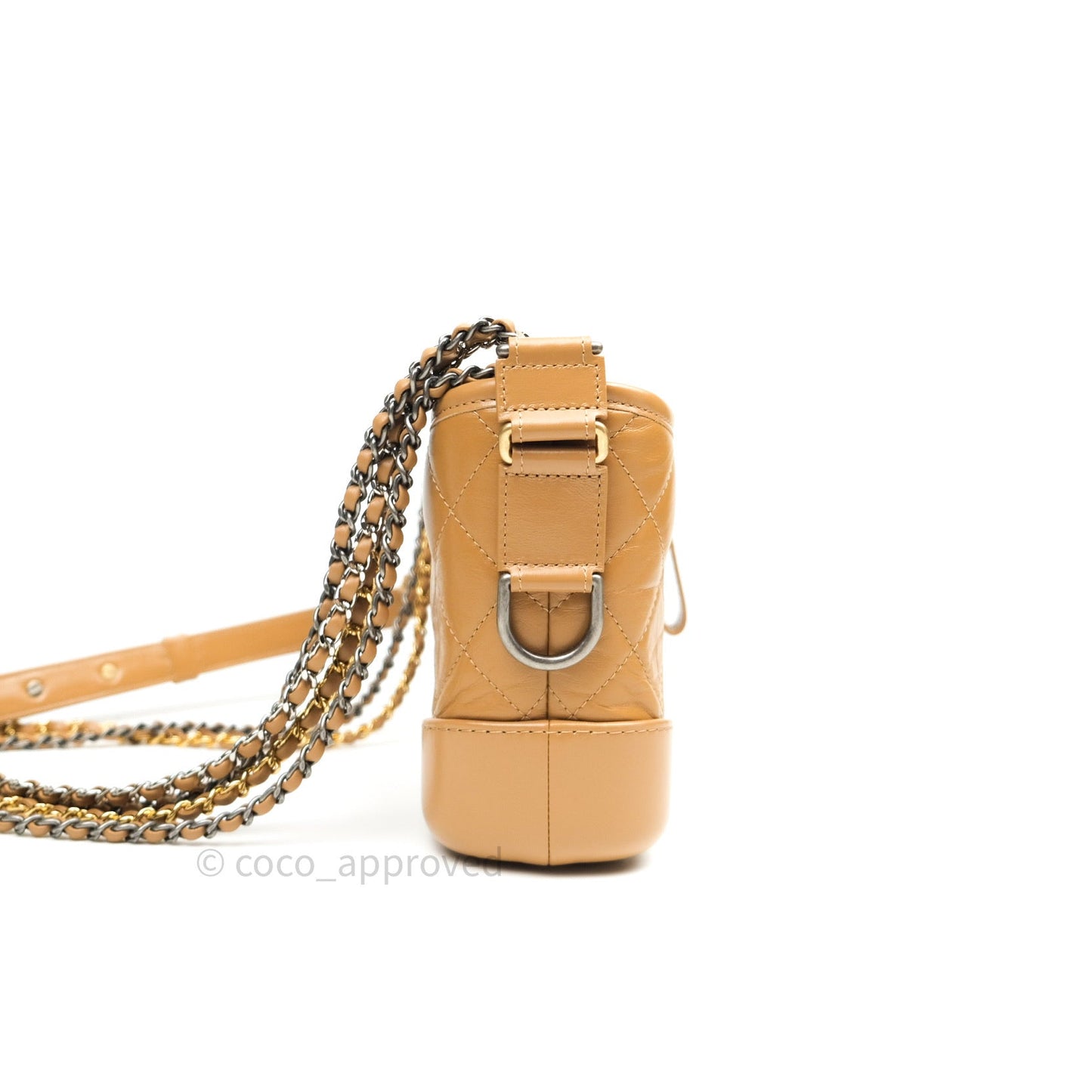 Chanel Calfskin Quilted Small Gabrielle Hobo Dark Beige Mixed Hardware