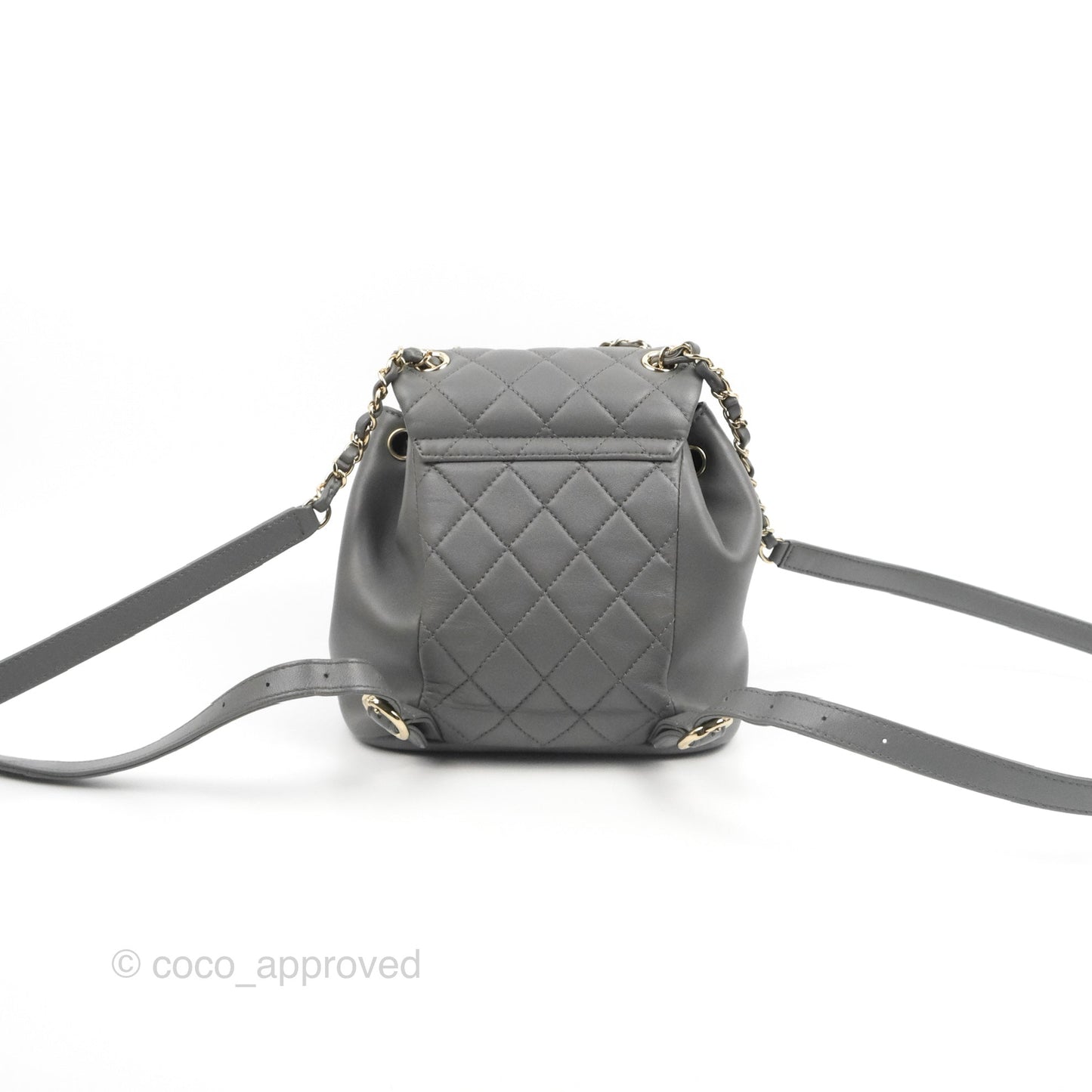 Chanel Quilted Small Duma Drawstring Backpack Grey Lambskin Gold Hardware 22A