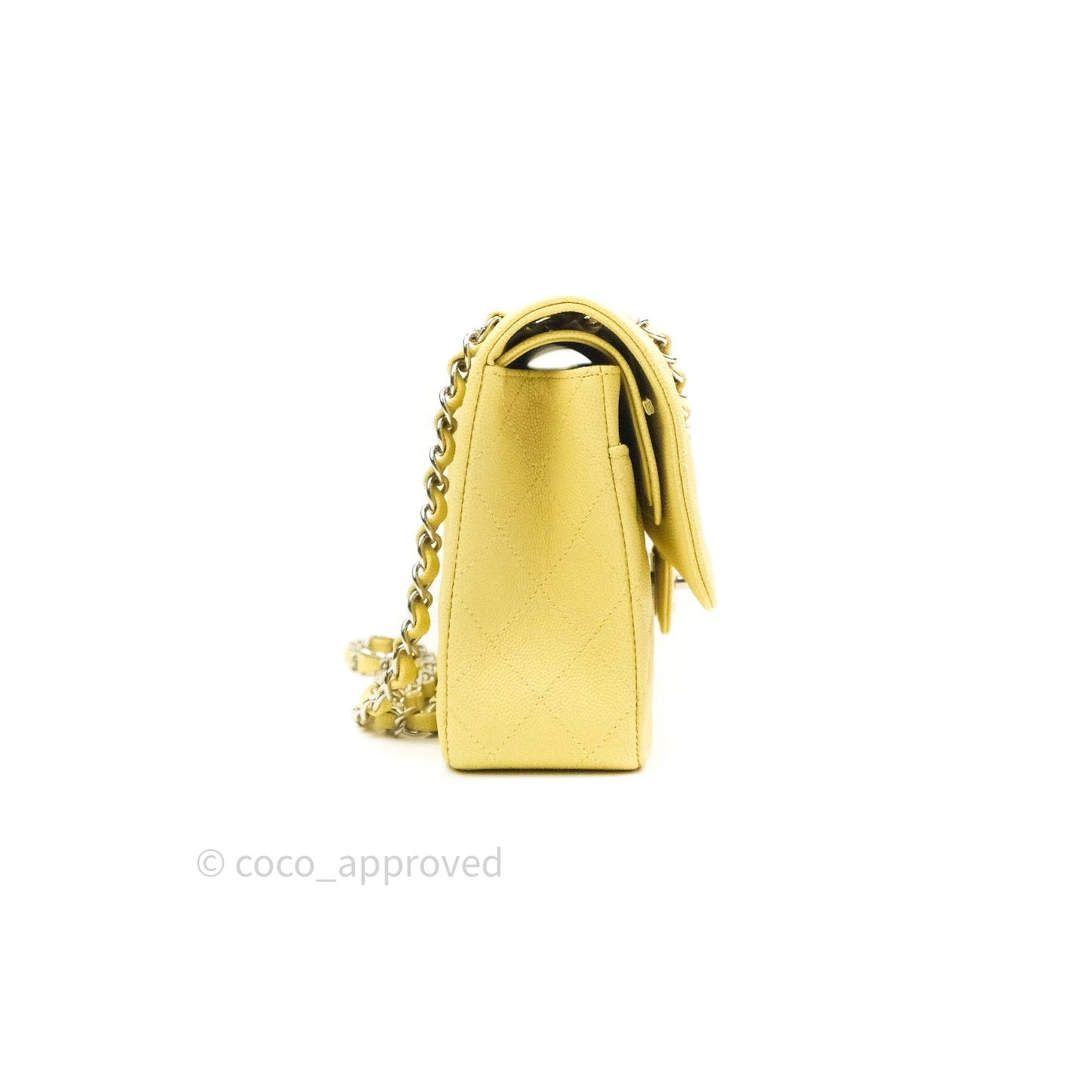 Chanel Classic M/L Medium Double Flap Bag Light Yellow Caviar Silver Hardware