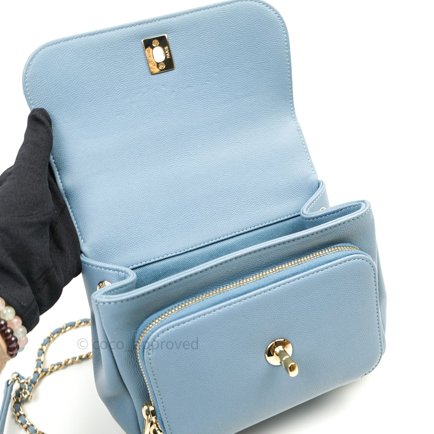 Chanel Caviar Quilted Small Business Affinity Flap Blue Light Gold Hardware