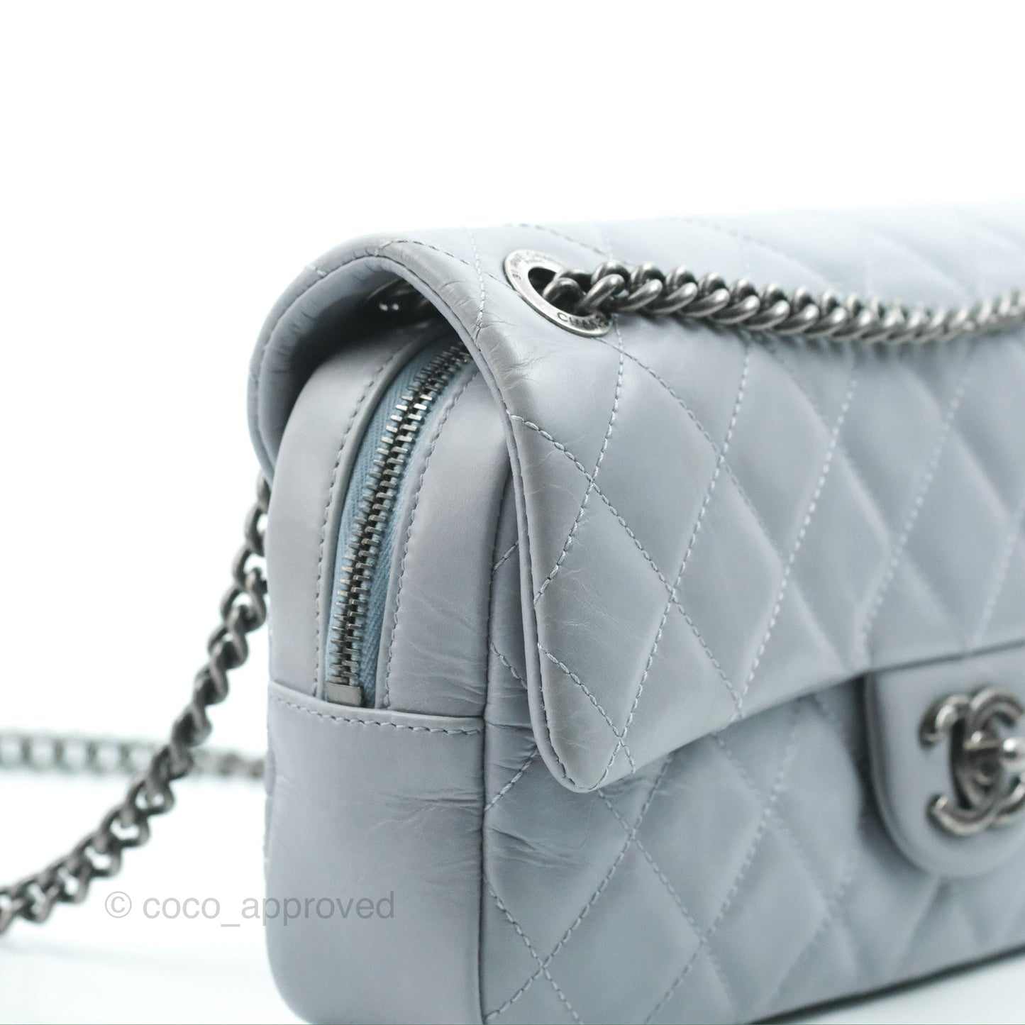 Chanel Medium Easy Flap Bag Light Grey Blue Aged Calfskin Ruthenium Hardware