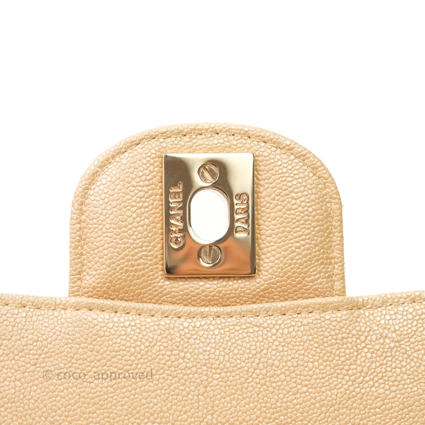 Chanel Classic M/L Medium Double Flap Iridescent Beige Caviar Gold Hardware 19S