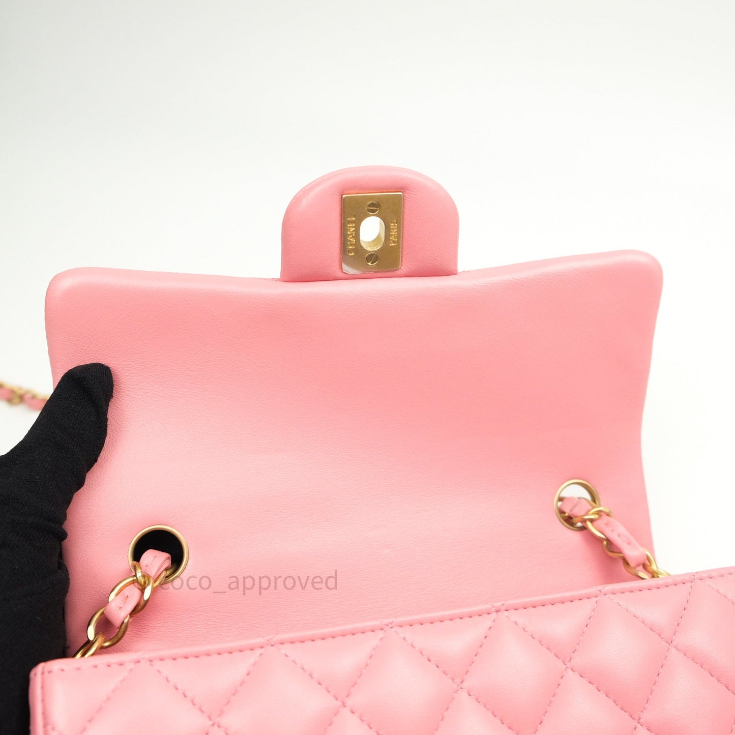 Chanel Quilted Mini Rectangular Pink Lambskin Gold Hardware