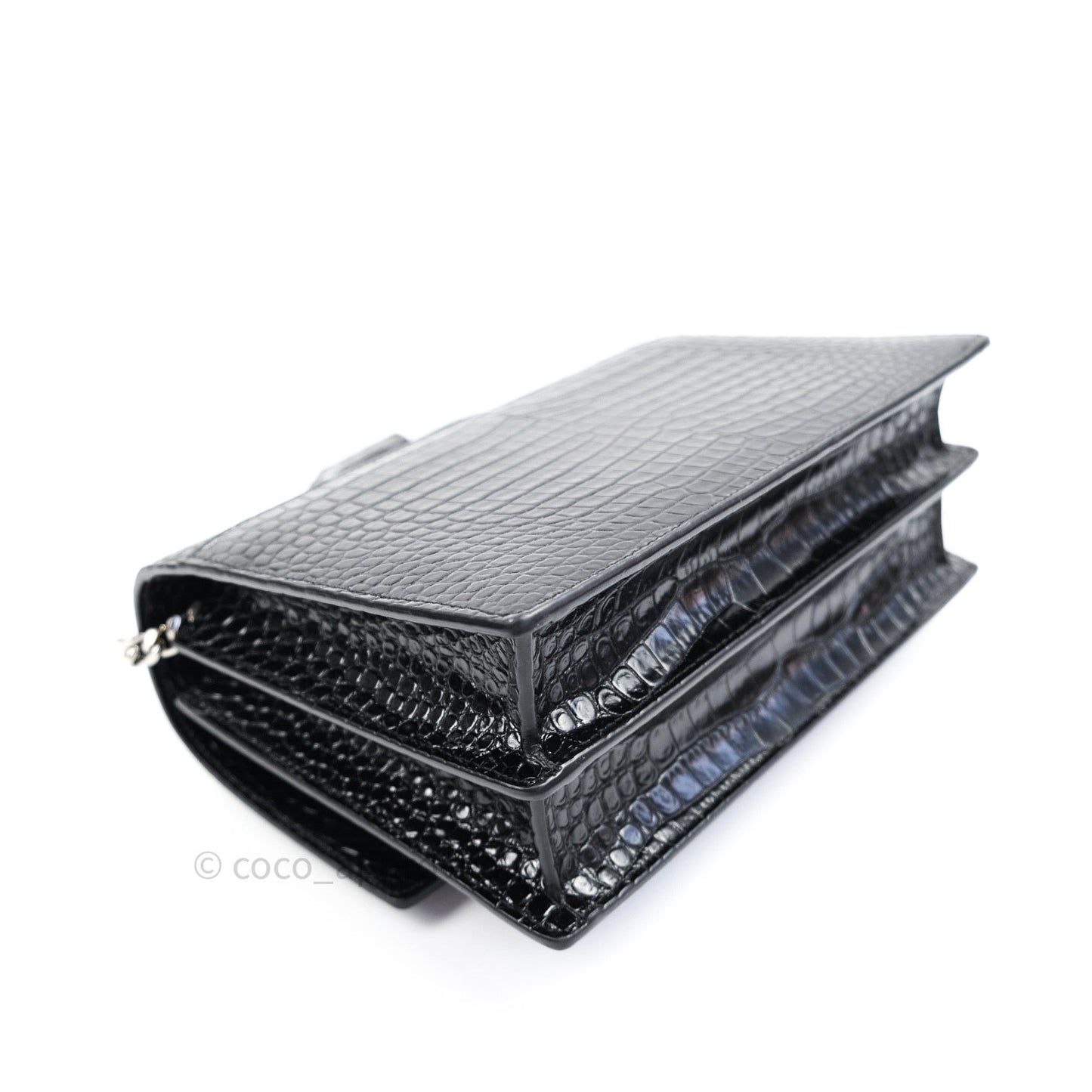 Saint Laurent Sunset Medium Black Crocodile Embossed Calfskin Silver Hardware
