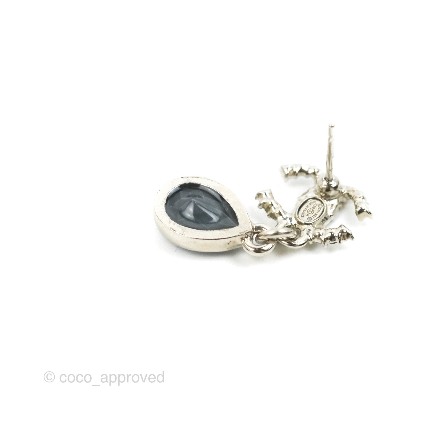 Chanel CC Tear Resin Drop Earrings Silver Hardware 20K