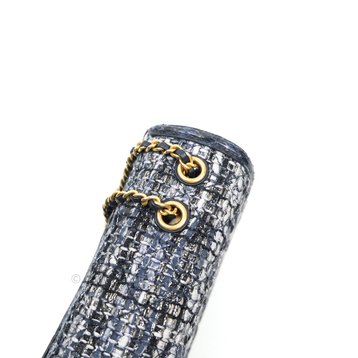 Chanel Quilted Small CC Filigree Flap Blue Tweed With Python 18S