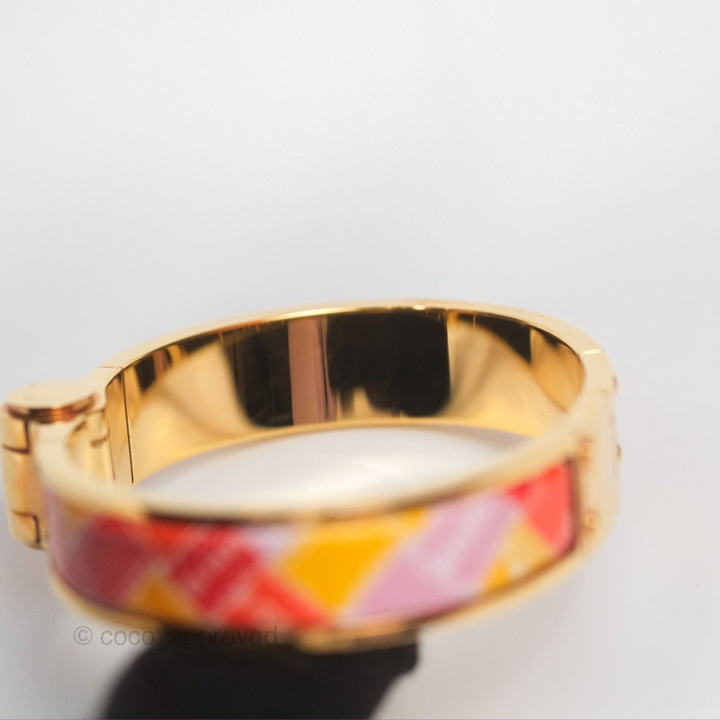 Hermès Clic H Enamel Printed Bracelet Rose Dragee Gold PM