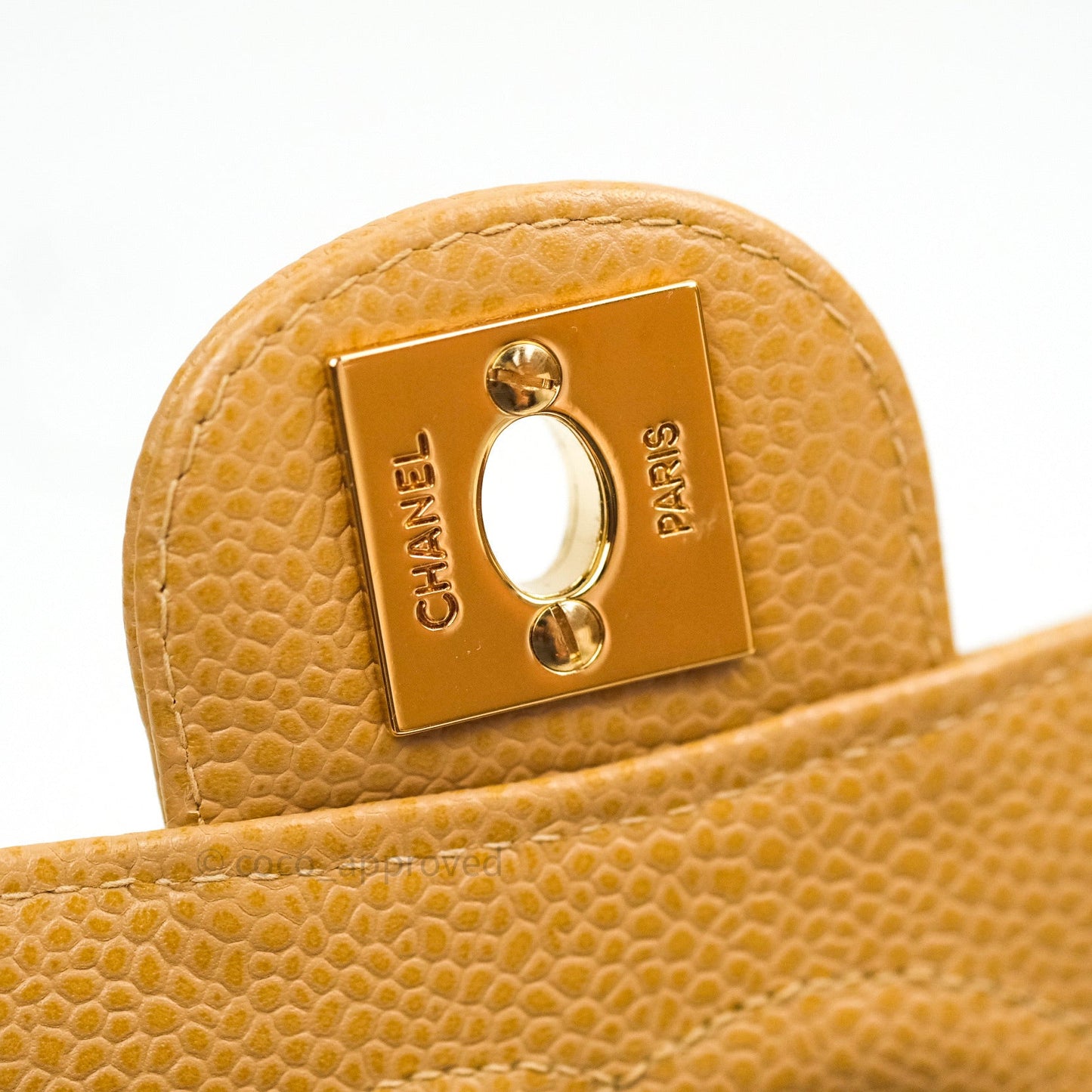 Chanel Quilted Vintage Mini Square Flap Beige Caviar 24K Gold Hardware