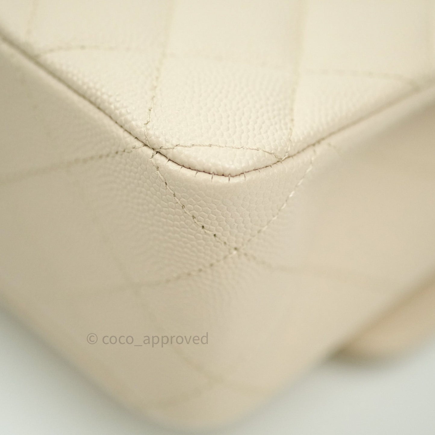 Chanel Classic M/L Medium Double Flap Quilted Ivory Caviar Silver Hardware