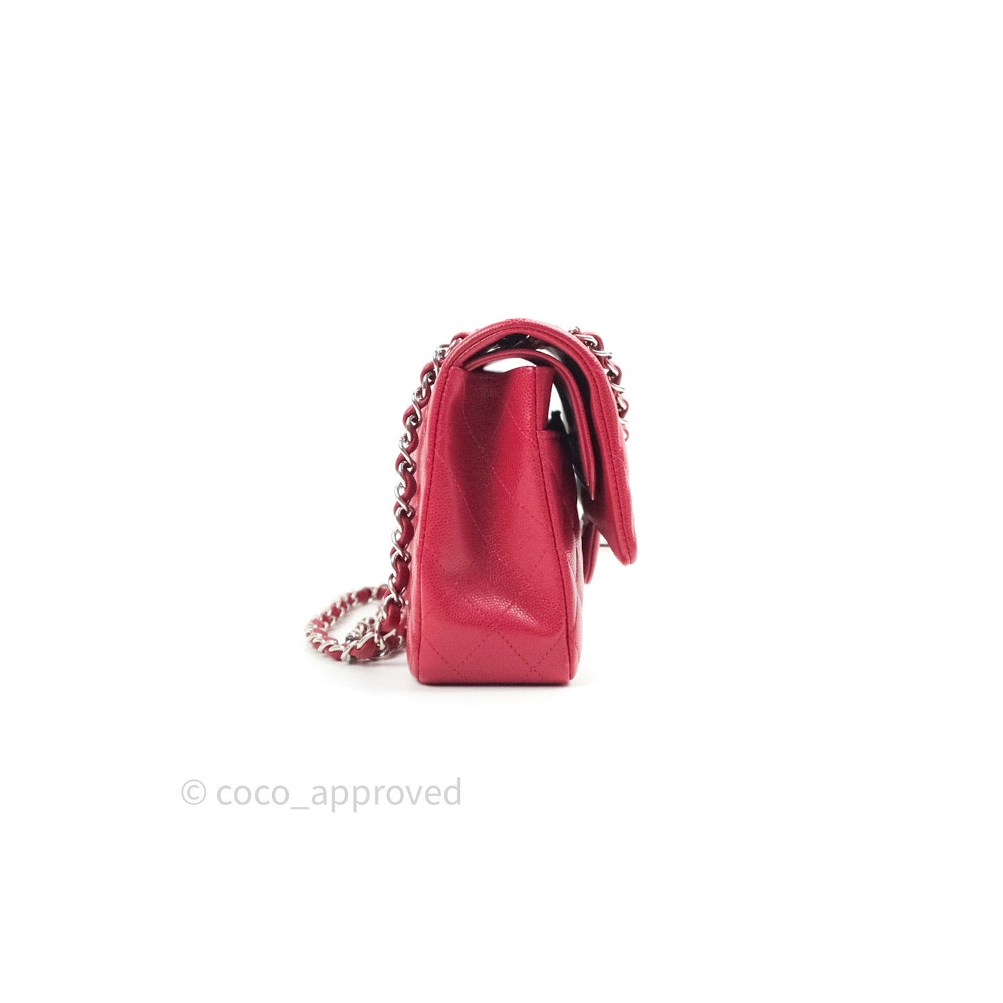 Chanel Classic M/L Medium Double Flap Bag Red Caviar Silver Hardware 18B