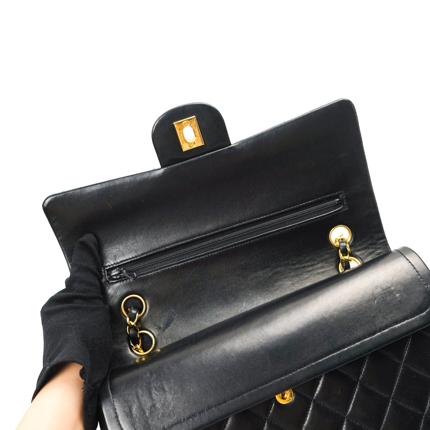 Chanel Classic Vintage M/L Medium Double Flap Bag Black Lambskin 24K Gold Hardware